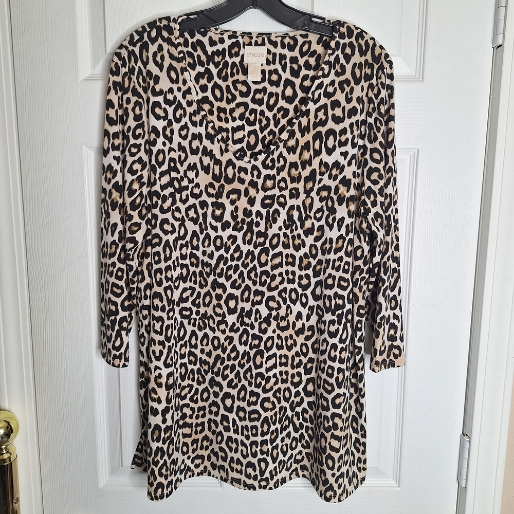 Chico's Animal Print Top in Black and Tan Size 2 Large